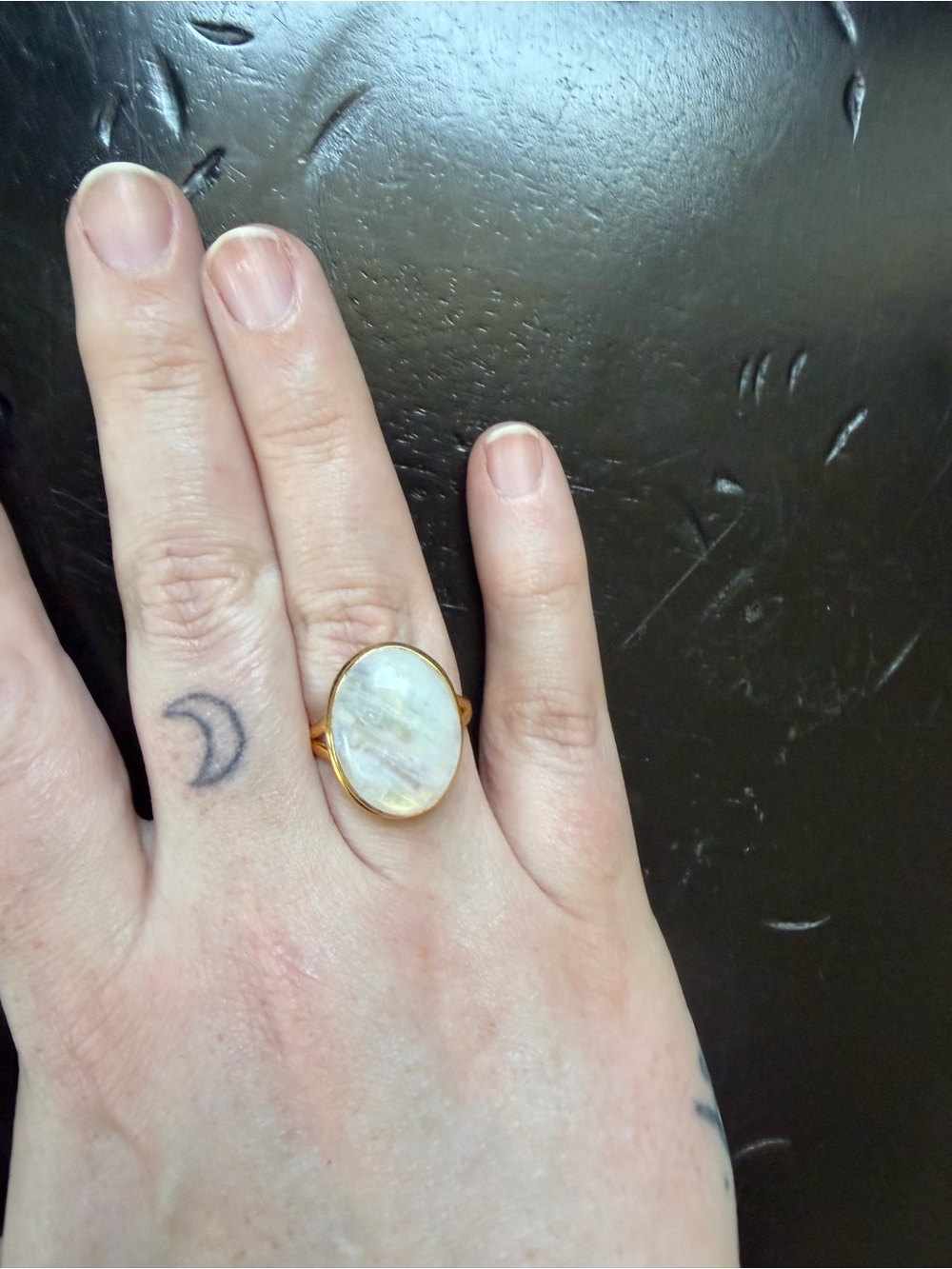 Gold Filled Natural Moonstone Oval Statement Ring - Size 11 - Picture 3 of 5